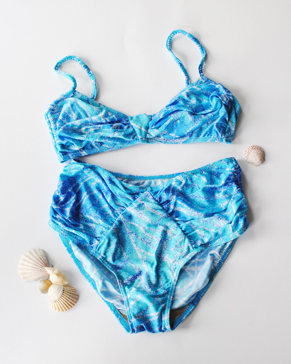 Retro Bikini Swimwear Blue Bathers Togs Bandeau Bikini set