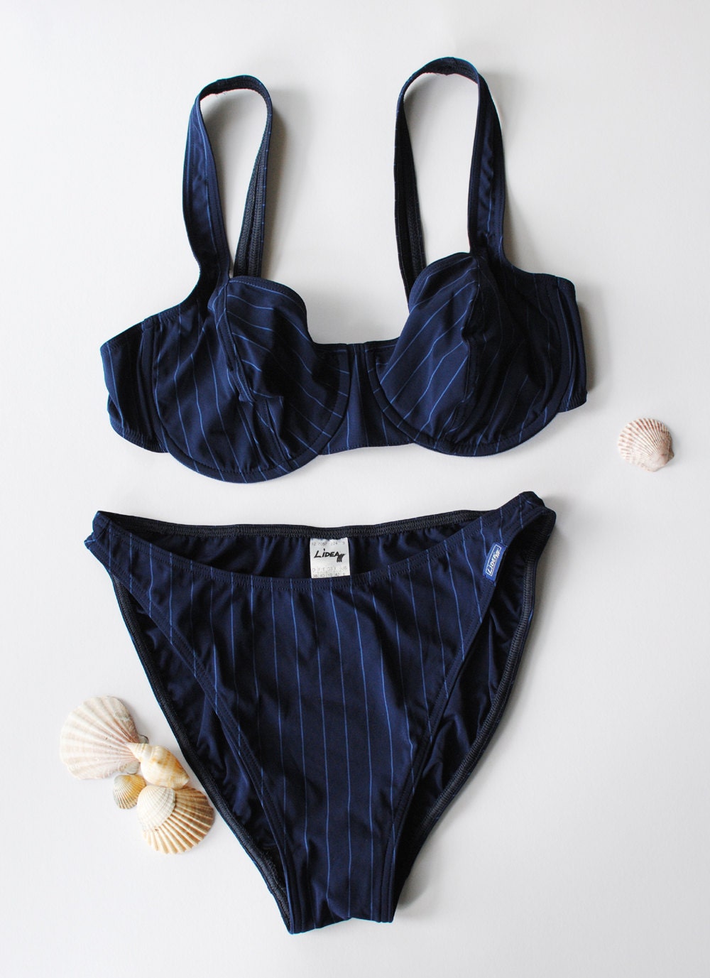 Retro Bikini Striped Swimwear Navy Bathers Blue Togs