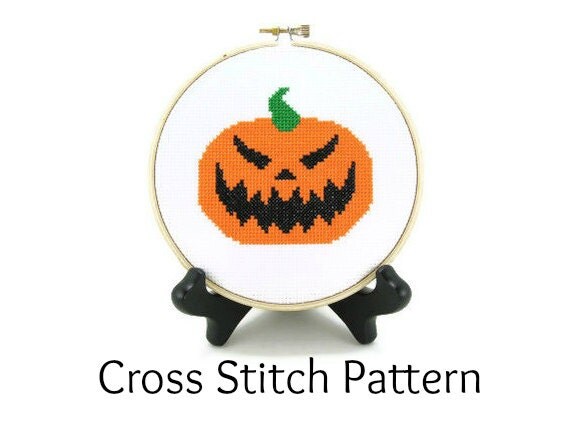 Jack O' Lantern Carved Halloween Pumpkin Cross Stitch