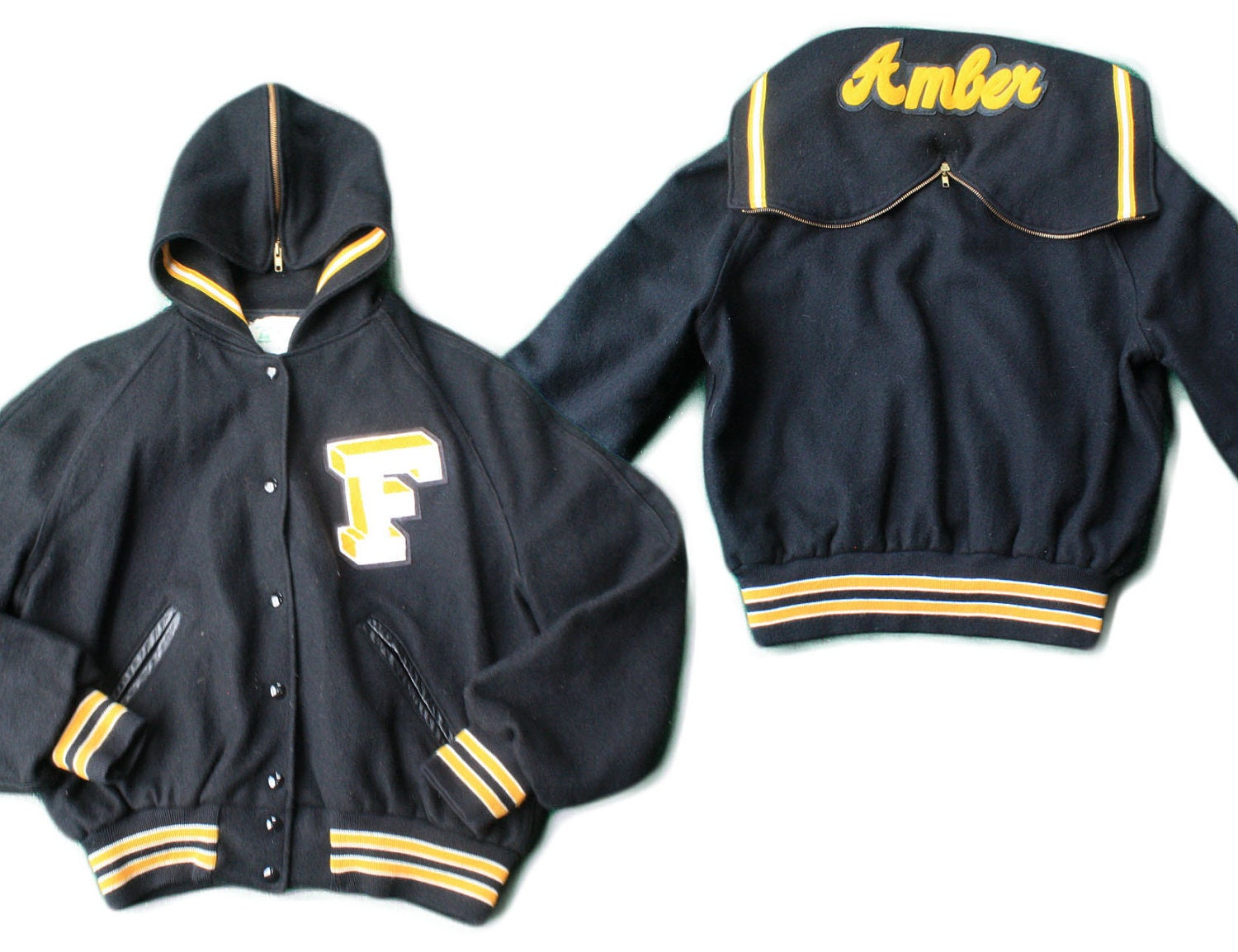 90s letterman / cheerleader / bomber / jacket / zipper hood
