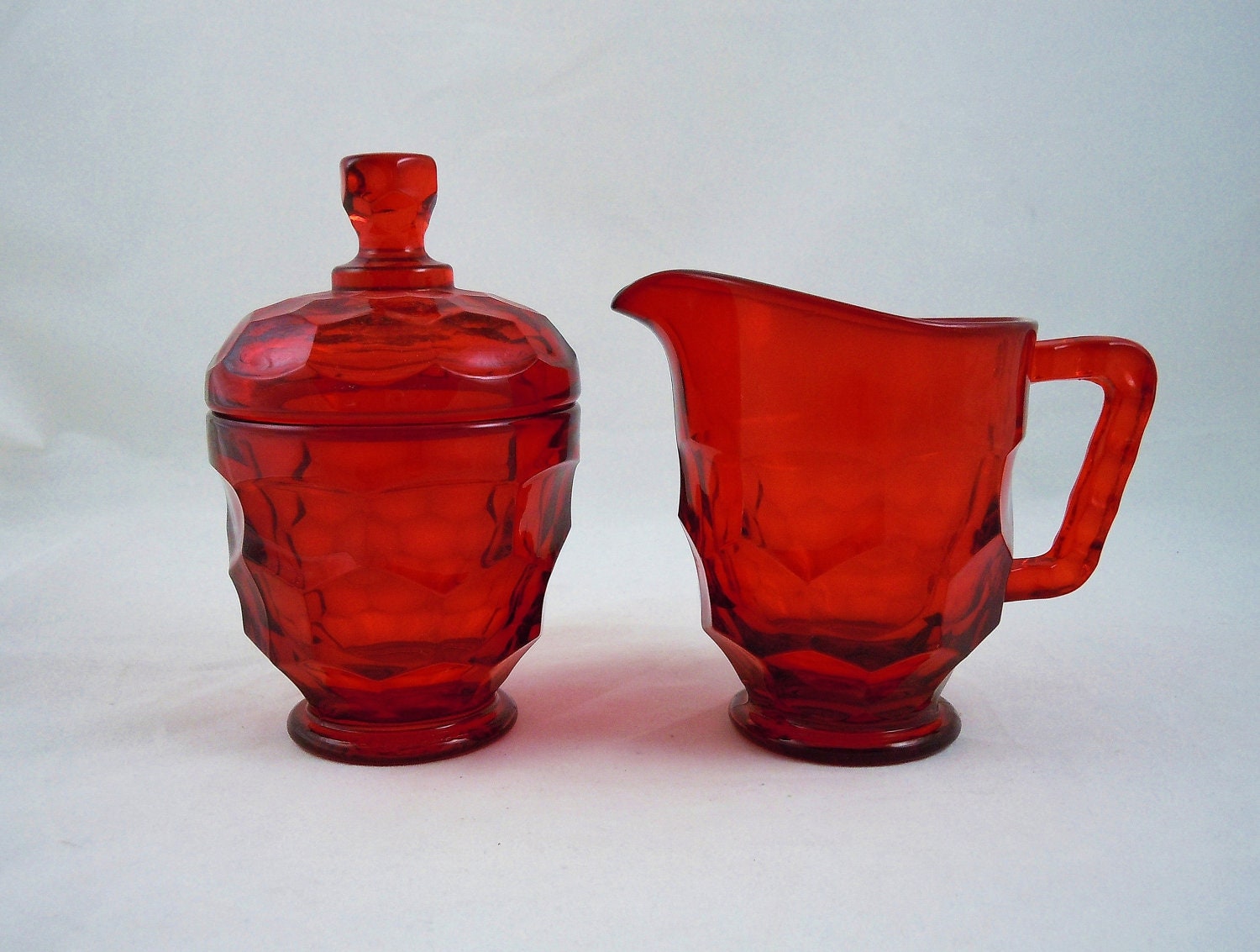 Vintage Viking Glass Georgian Ruby Red Sugar and Creamer Set