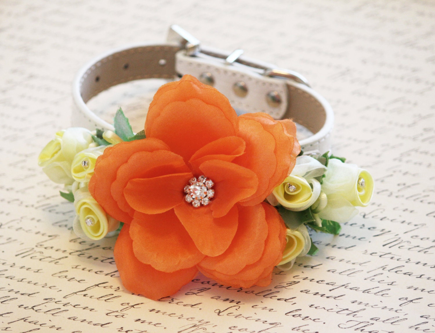 Yellow Orange floral Dog Collar Yellow Orange Wedding Dog