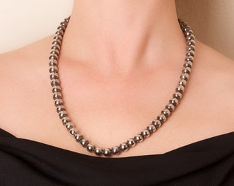 Silver Bead Necklace on Metal Chain