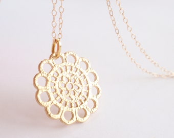 Golden Disc Necklace With 14K Gold filled chain-simple by Hepzzi