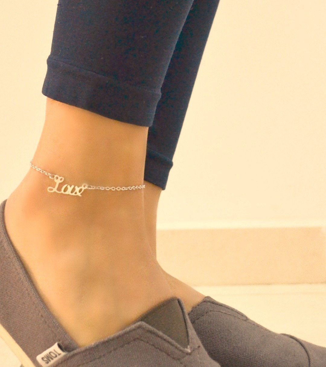 Love anklet silver chain ankle bracelet with a silver love