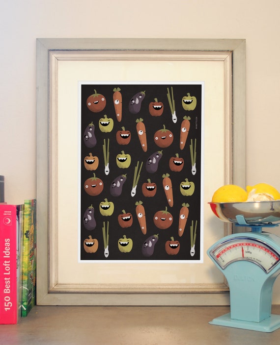 Items similar to Vegetables happy poster print, Pattern wall art