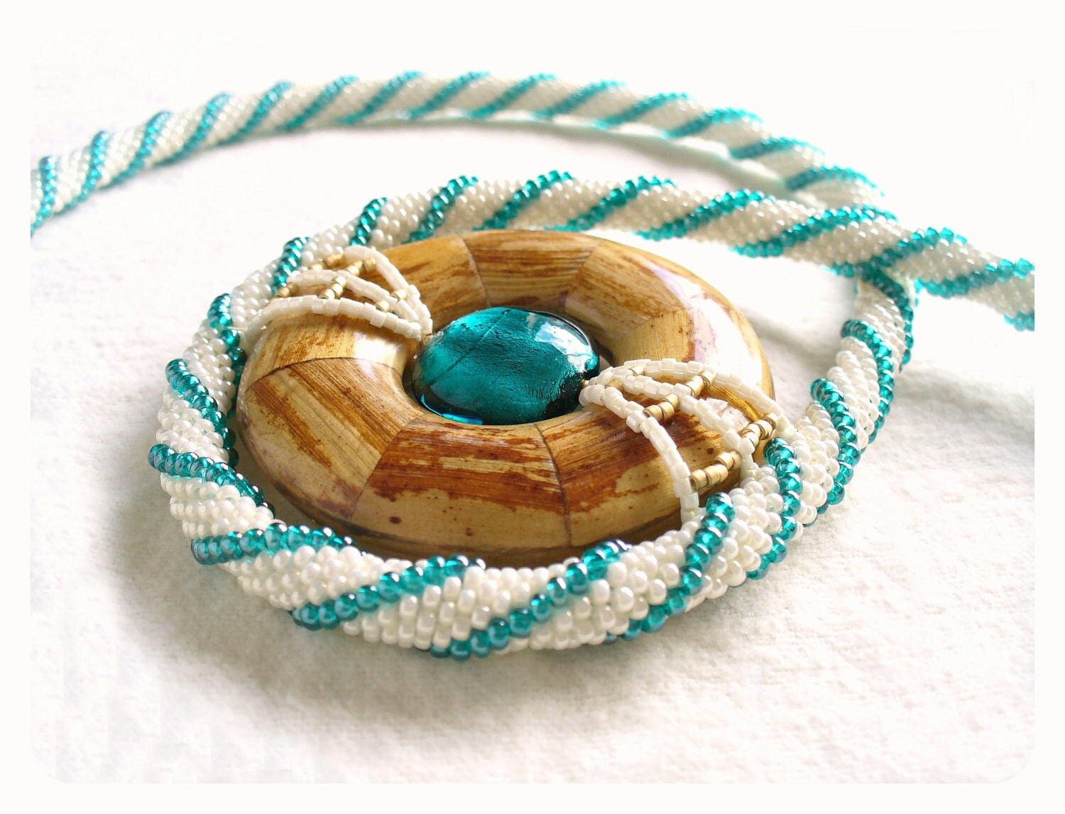 Statement Rope Necklace Spiral Bead Rope Seed Bead Crochet
