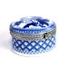 Powder Trinket Jewelry Box with Mirror - Silver Flower Hinged, Painted Navy Blue, Porcelain - Vintage Home Bedroom Decor or Use