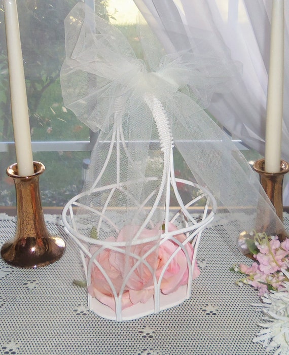 White Flower Girl Basket White Wedding Basket White Bridal