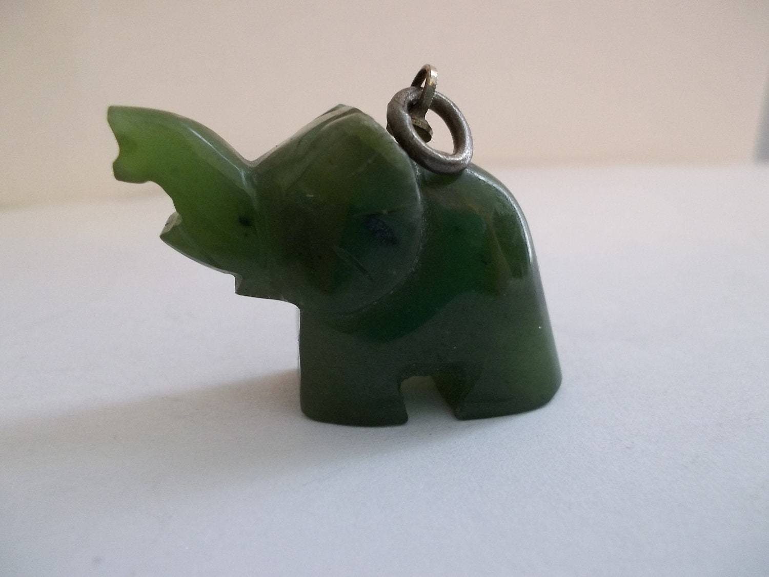 Vintage Carved Jade Elephant Charm / 1950's Jade Elephant