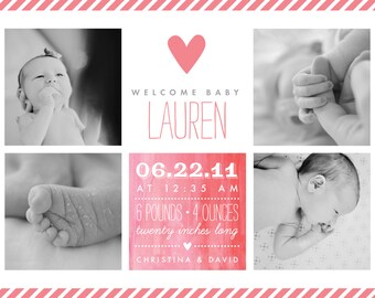 Baby Girl Birth Announcement - 5x7 Printable