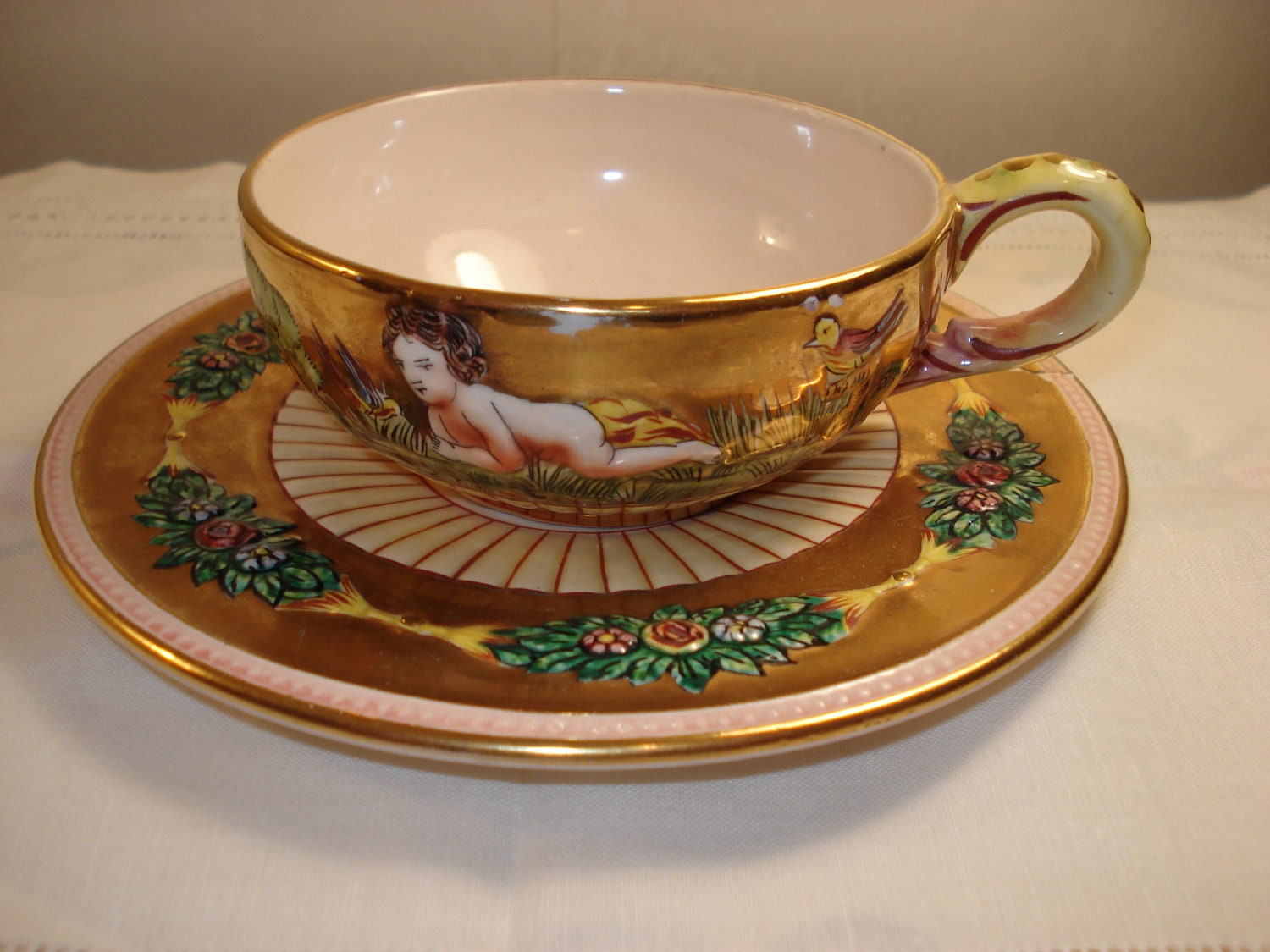 Vintage Capodimonte Large Cup and Saucer with by VintageChambre