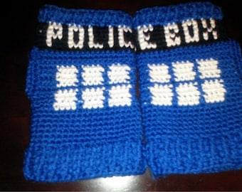 Doctor Who Tardis Inspired Fingerless Gloves Police Box or Bad Wolf