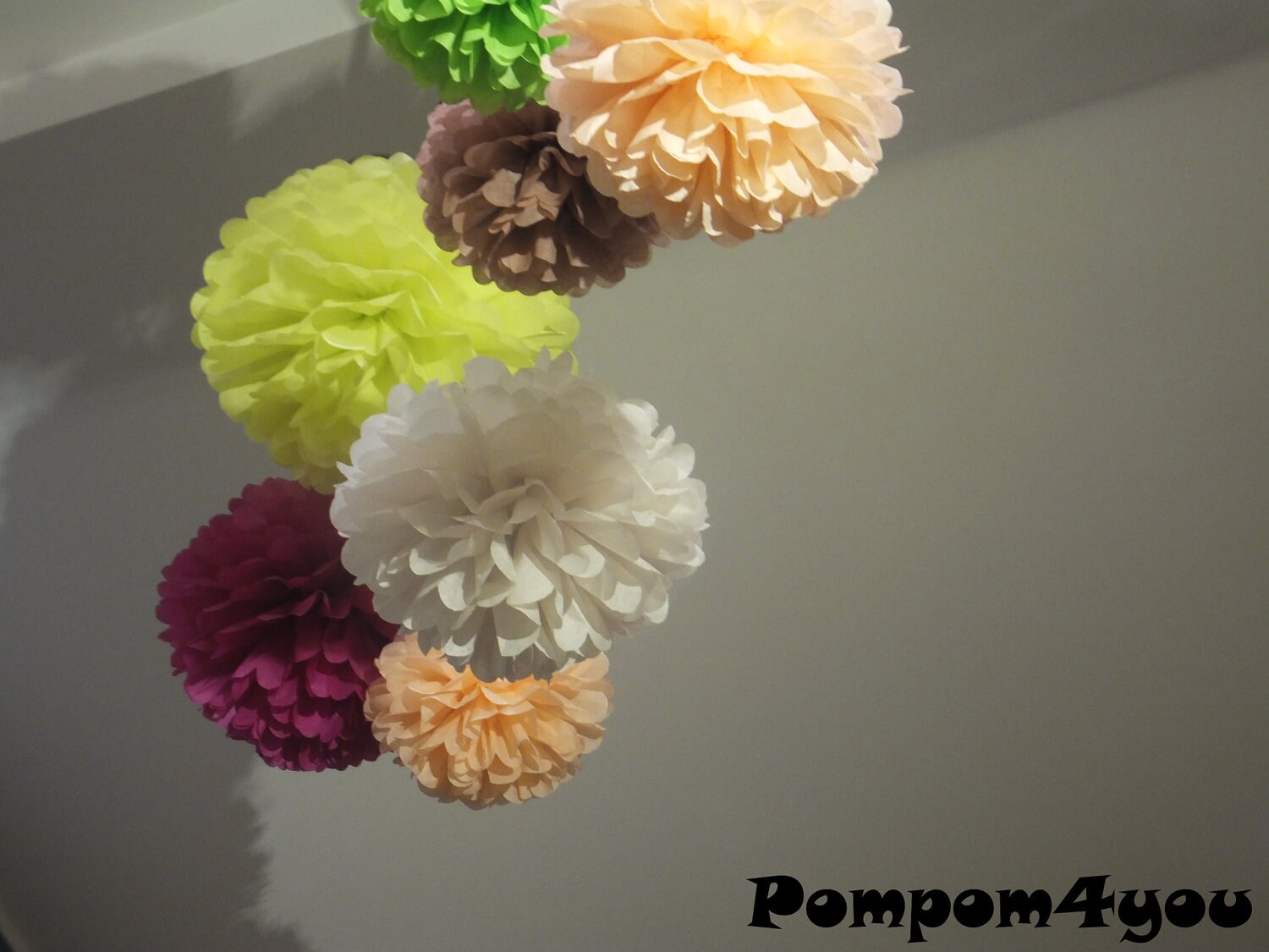 12 Tissue Paper Pom Poms and 3 FREE MINI Pom poms