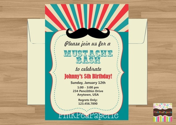 Custom Printable Little Man MUSTACHE BASH Birthday Invitation Il_570xn