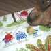 The Bun-velope - soft carrier liner for bunny rabbits quilted happy veggies fabric