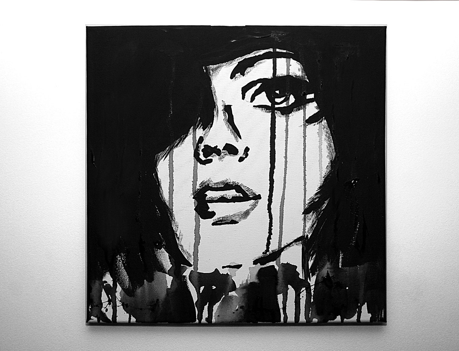 Black and white portrait of woman acrylic painting by paintrepaint