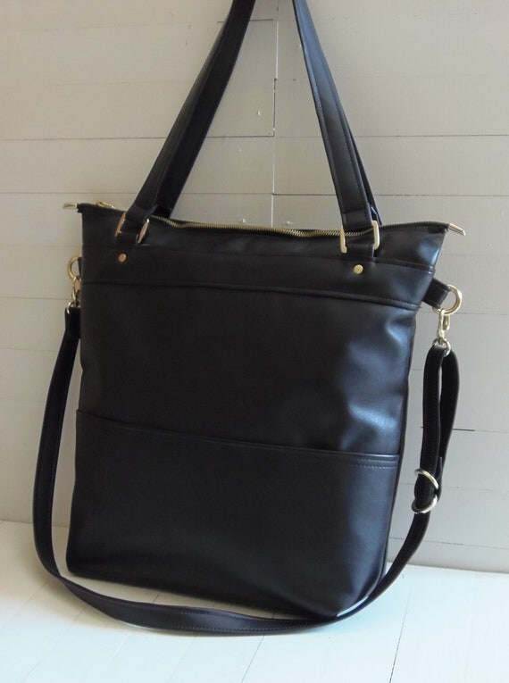 Black handbag purse/Handmade leather tote handbag/Black by Laroll
