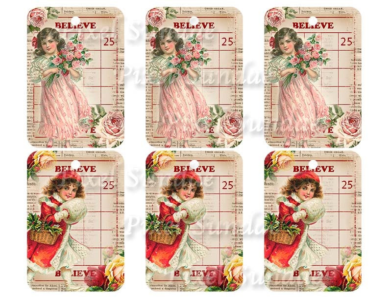 Shabby Chic/Vintage Christmas Bingo Gift Tags INSTANT Digital