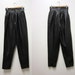 1980s Black Leather Pleated Pants High Wide Waist - Dark New Wave Goth Rocker Biker Electroclash - Small Size 3 4