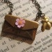 Humble bee pink daisy antiqued brass love letter envelope necklace