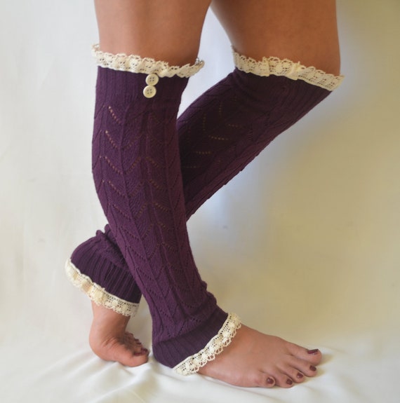 Items similar to BS5497PLUS SIZE..Purple knit lace leg warmers fit for