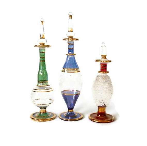 Items similar to Perfume bottles turkish glass delicate set of three on ...