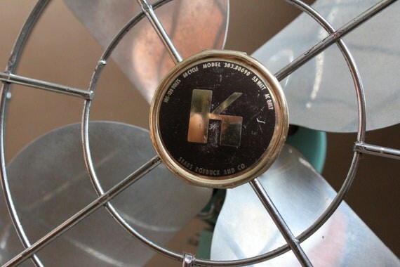 Vintage Sears Roebuck & Co Oscillating Robins Egg Fan