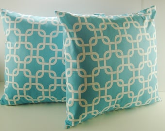 Pillow Covers - Set Of Two - Girly Blue " Gotcha " Accent Pillows Throw Pillows Decorative 18 X 18