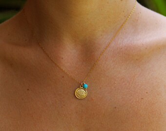 Gold necklace, coin necklace, disc necklace, turquoise necklace, minimalist jewelry, everyday necklace, gold necklace, everyday jewelry gold