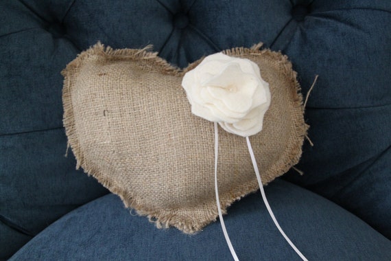 Burlap Ring Bearer Pillow - Rustic - Vintage - Happily Ever After - Wedding