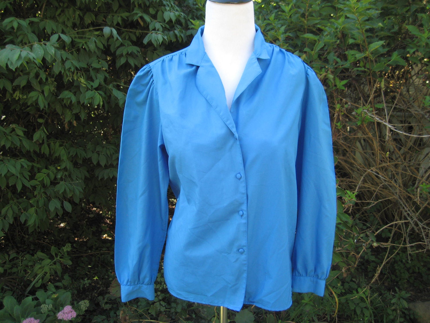 Blue Womens blouse, 80s Royal Blue blouse, button down blouse, size ...