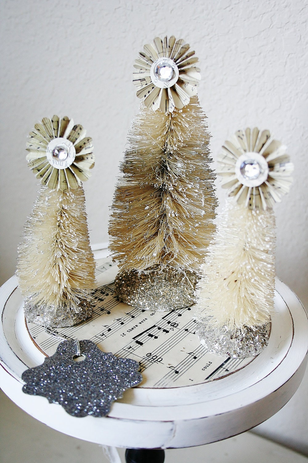 Set of 3 White Bottle Brush Trees by TheFarmhousePorch on Etsy