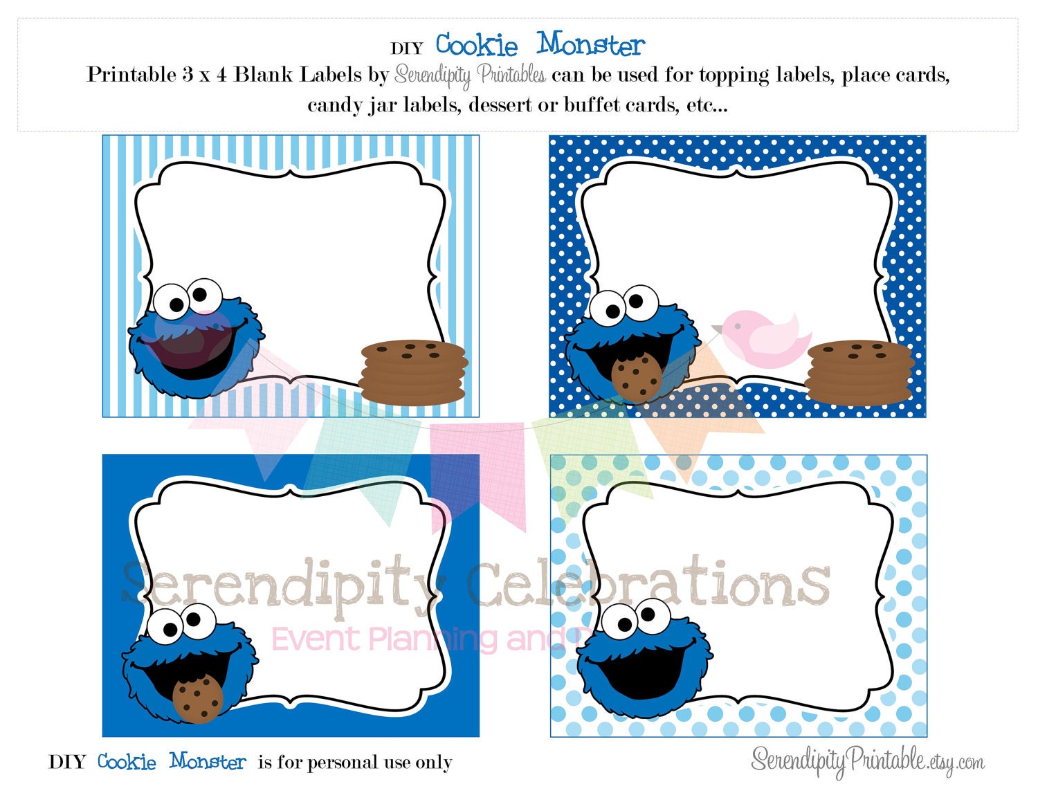 Cookie Monster Inspired Collection: Printable Food Labels