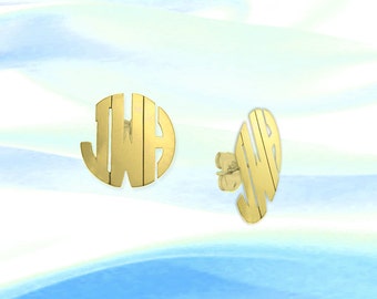 Monogram Earring - .5 inch 14K Yellow Gold Handcrafted Monogram Earrings - Made in USA