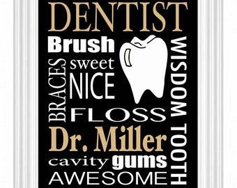 Dentist Gift Personalized Subway Sign Wall Art Custom Doctors Name