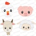 Farm animals faces clip art set