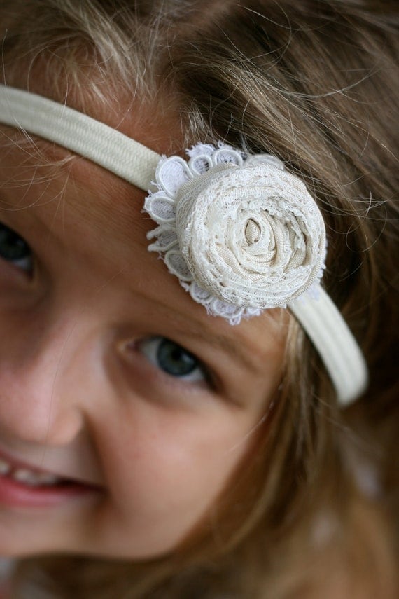 vintage lace fabric flower girl children headband photo prop