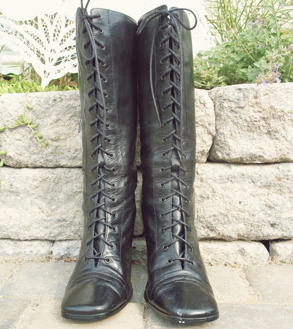 Victorian Boots // Lace Up Boots // Knee High by littleedenvintage