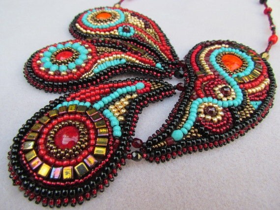 Items similar to paisley  eastern necklace bead embroidery on etsy Items similar to paisley  eastern necklace bead embroidery on etsy