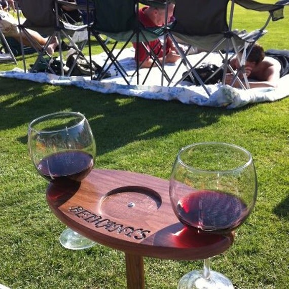 Items similar to Portable Outdoor Wine Table And Glass Holder