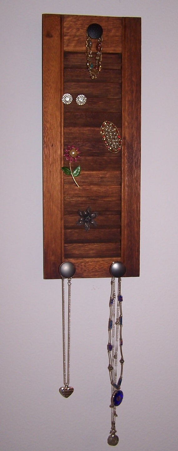 Jewelry Holder - Reclaimed Shutter - Re-purposed Shutter - Wooden Peg Rack - Salvaged Hardware Peg Rack