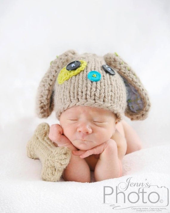 Items similar to Newborn Photo Prop,Puppy Hat,Dog Hat,Baby Boy Hat