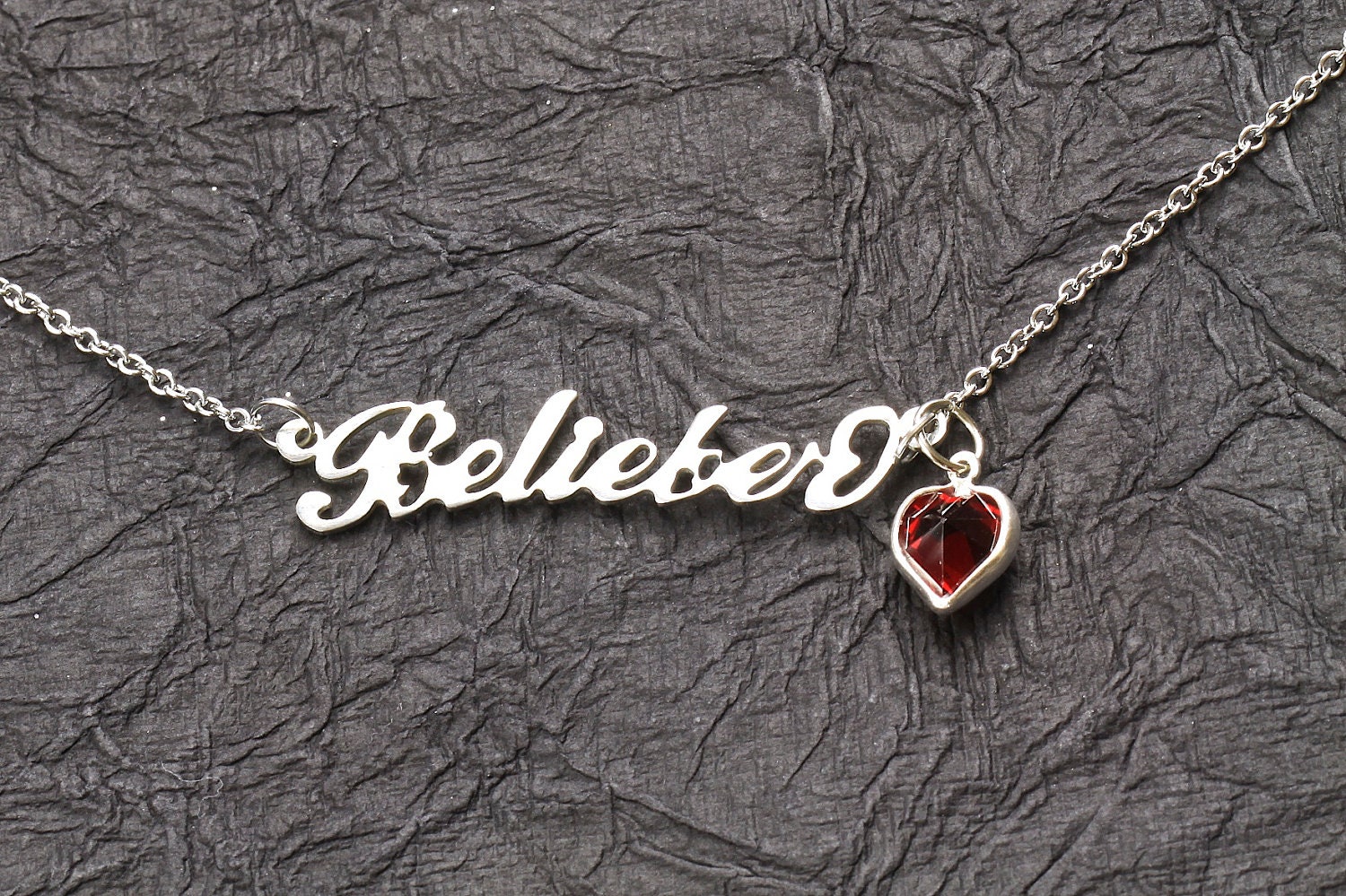 Silver Belieber Necklace Justin Bieber Swarovski Heart