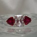 Modern Radiant "H" or Warm Color Cubic Zirconia and Trillion Lab Created Ruby .925 Ring Size 7