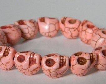 Peach Day of the Dead Skull Bracelet (Dia De Los Muertos - All Saints Day) - Crafted in the USA