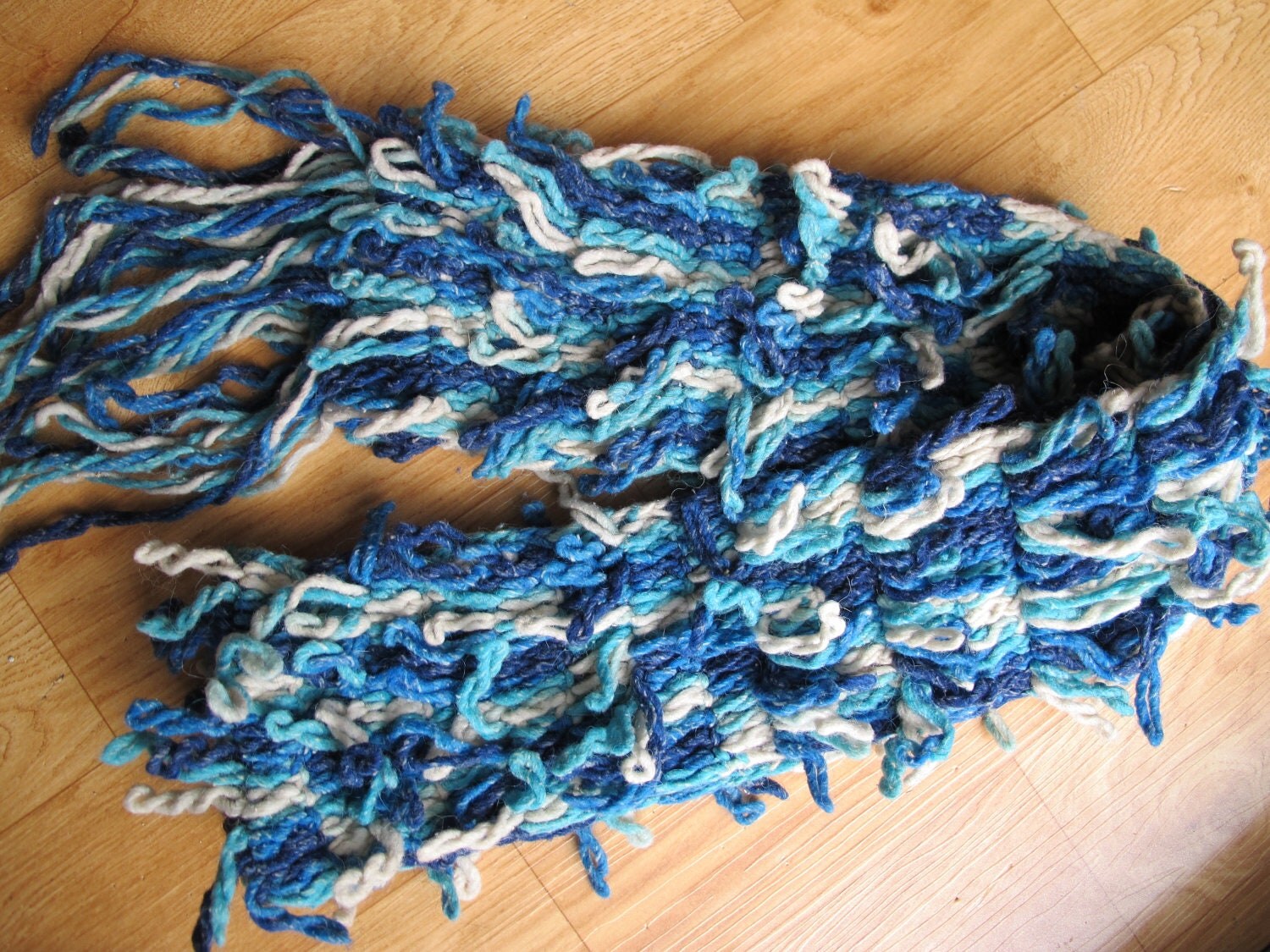 Blue Fringed Knit Scarf Haute Juice