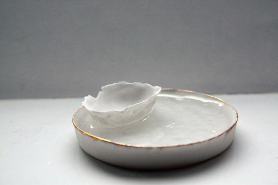 Fine bone china walnut shell in resin and real gold by madebymanos