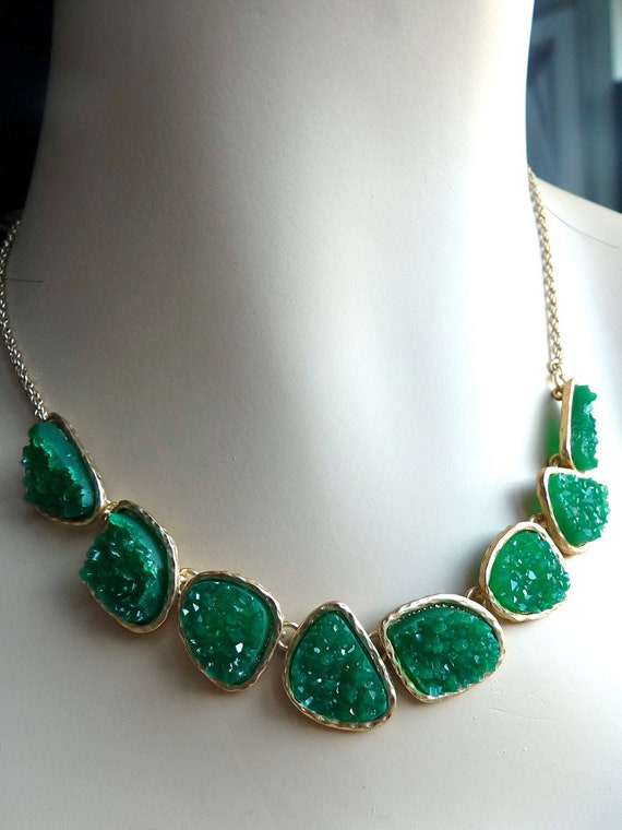 Kelly Green Druzy Drusy Statement Necklace. Modern Trendy