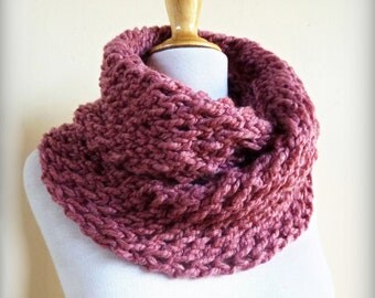 Deep Red Infinity Scarf   Cowl Wool Blend Chunky By Scarfworld